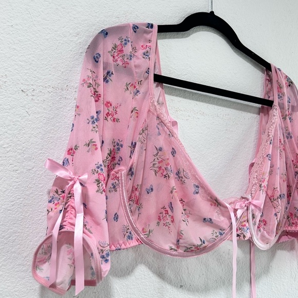 Pink and Blue Lace Trim Bra Intimates - Picture 3 of 14